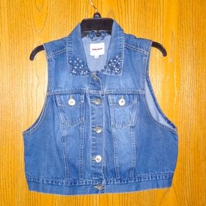 Blue "BONGO" jean button up vest w/ studded collar SIZE: 1X **@SEE PICS**